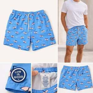 Life is Good Men's Jake Surfboard Print Swim Trunks Size M